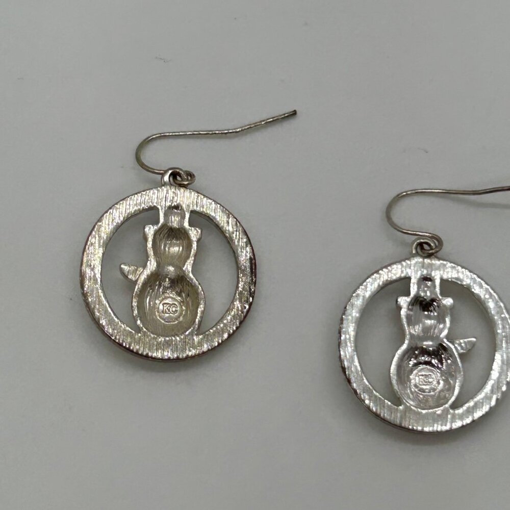 Vintage Kenneth Cole Snowman Earrings Pierced Silver-Tone Holiday Rhinestones - Picture 6 of 16